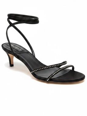 Giorgio Armani Y2K Strappy Crystals Satin Silky Sandals Kitten Heels Ankle Shoes